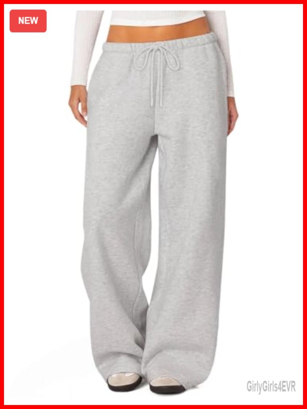 Baggy Fleece Lined Wide Leg Sweatpants for Women High Rise Drawstring Cotton